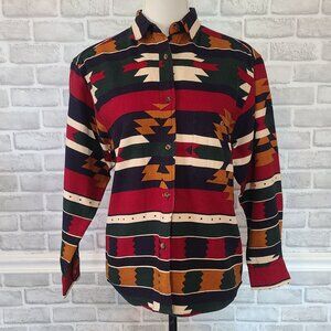 Vintage British Khaki Robert Lighton Cotton Shacket Southwest Aztec Button Up